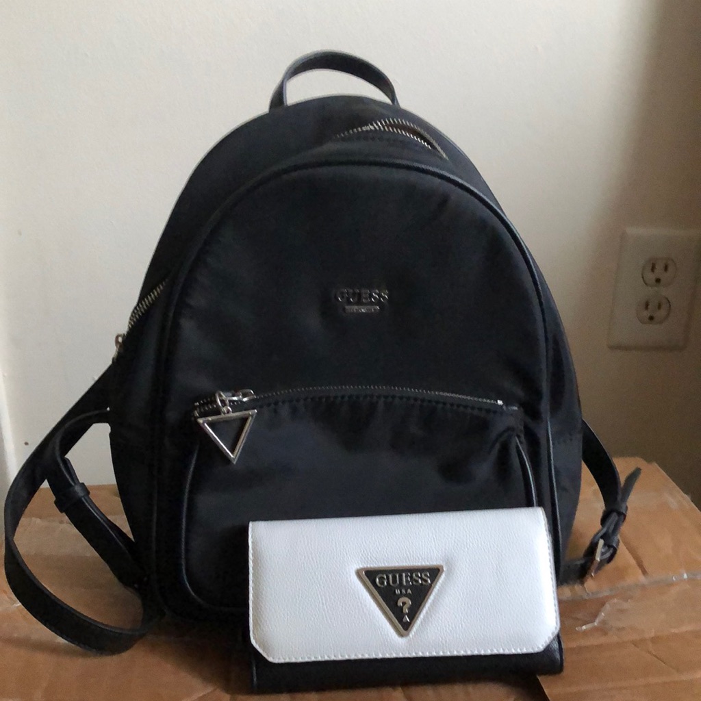 Guess Black Backpack And White Wallet Set